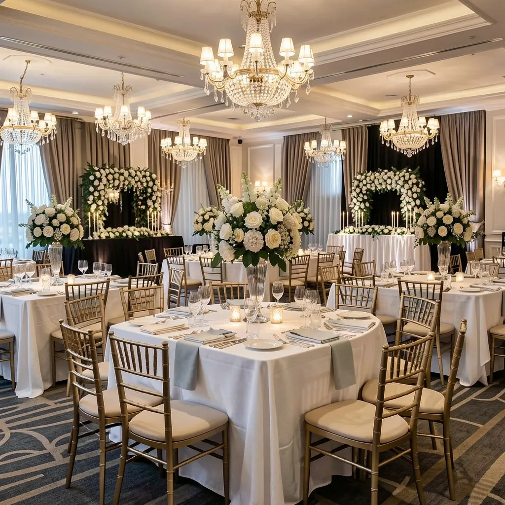 Professional corporate event decoration with elegant styling